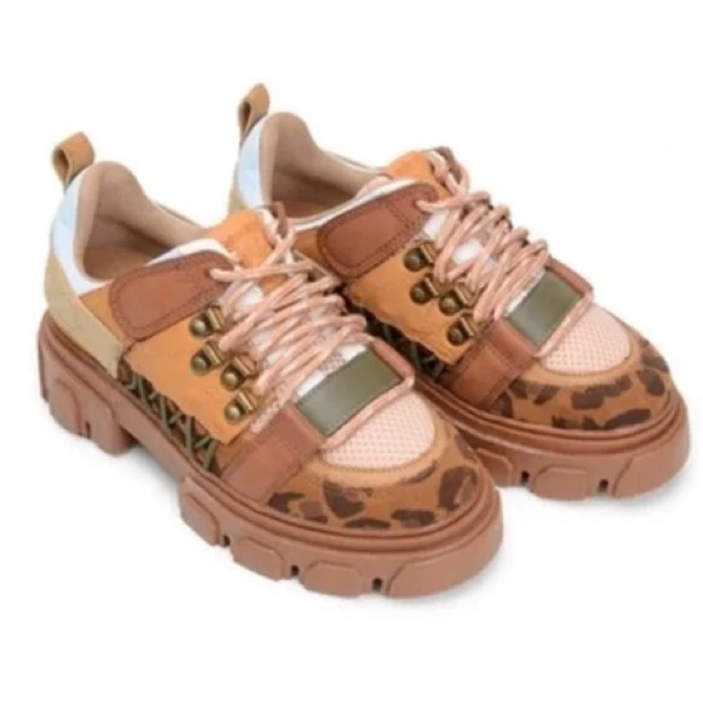 FARM Rio Leopard-Trim Chunky Sneakers in Brown, Peach, Tan